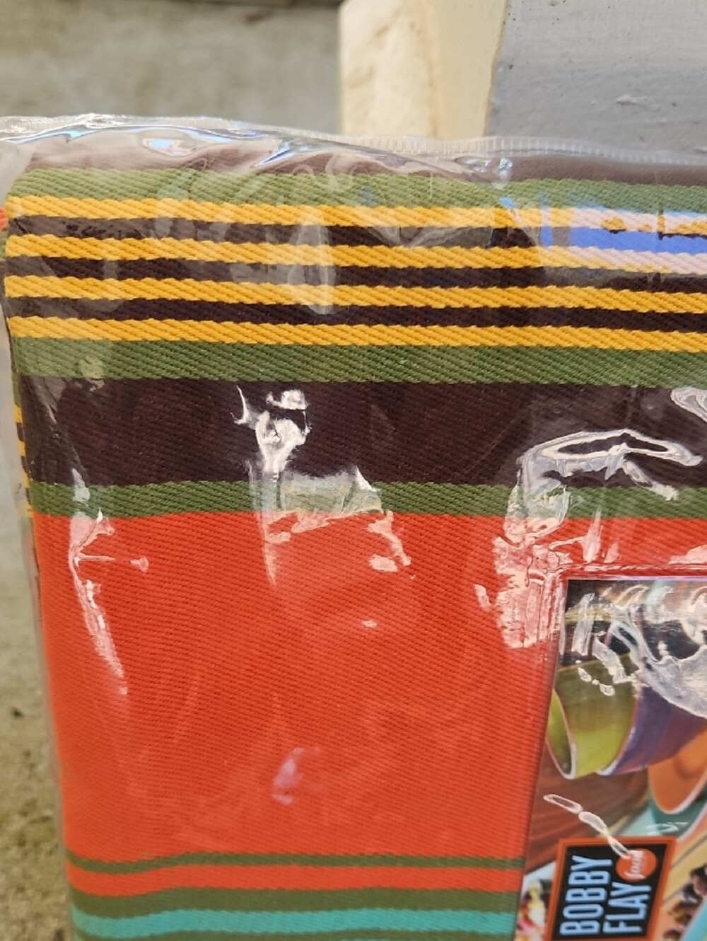 NEW IN PACKAGE Bobby Flay  Green & Coral Striped Indoor/Outdoor Tablecloth 60X84